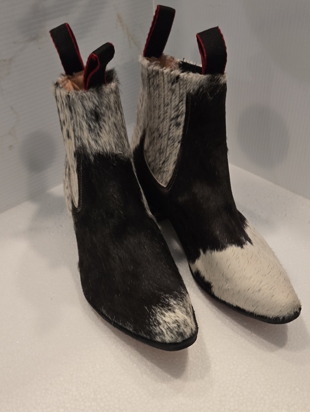 Black and White Hair-On Leather Ankle Boots for Men